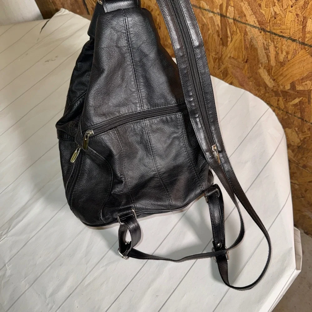 Black Faux Leather Backpack/Slouch Shoulder Bag Moto Biker‎ Punk Grunge Hipster